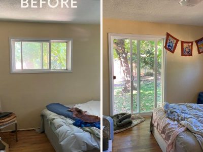 Before And After Window to New Sliding Door Conversion